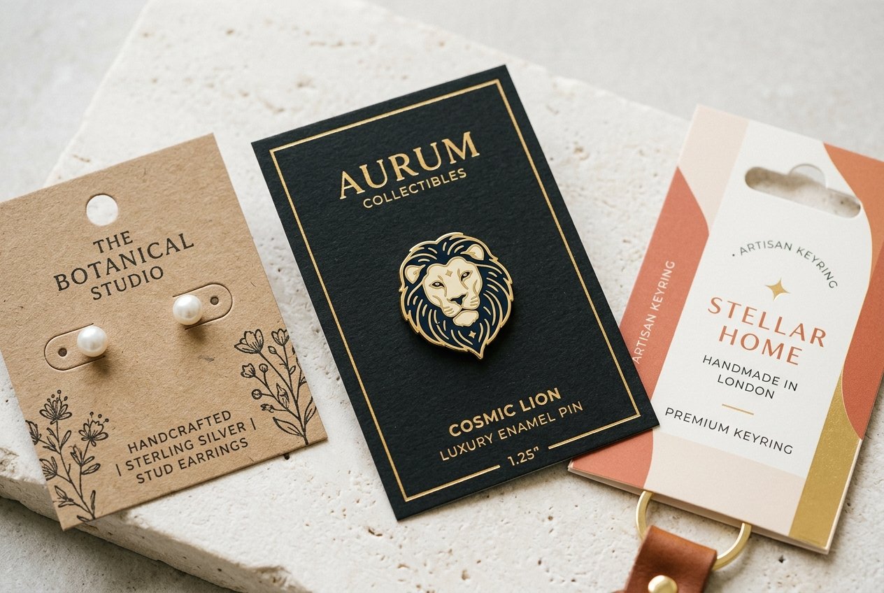 Custom Backing Card Printing UK - Enamel Pin, Earring and Retail Header Cards Showcase