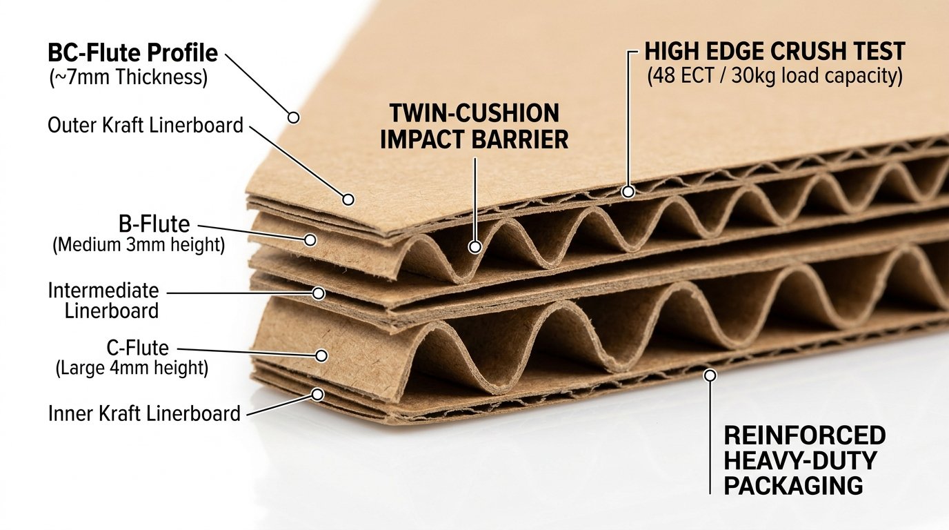 Double Wall Cardboard Boxes Fluting Cross-Section Guide UK - BC Flute Engineering and Twin-Cushion Barrier
